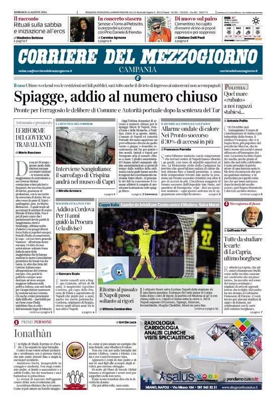 Prima-pagina-corriere del mezzogiorno-del-2024-08-11